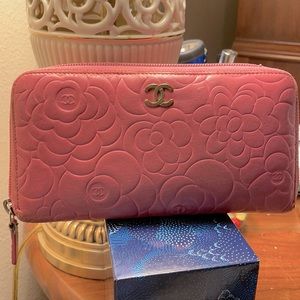 Chanel Pink Rose Camelia Coco Wallet 7” x 4”